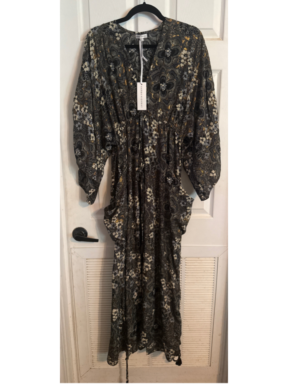Karma Highway Floral Maxi Dress, Size S, Black and Gold - Picture 2 of 8
